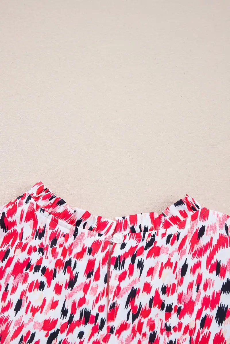 Red Floral Mixed Print Ruffle Cap Sleeve Blouse for Women - Love Salve